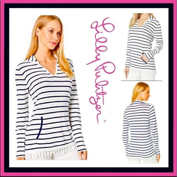 Lilly Pulitzer White/Navy Striped Crestwood V-Neck Pullover Sweater w/Coolmax XS - Picture 16 of 16